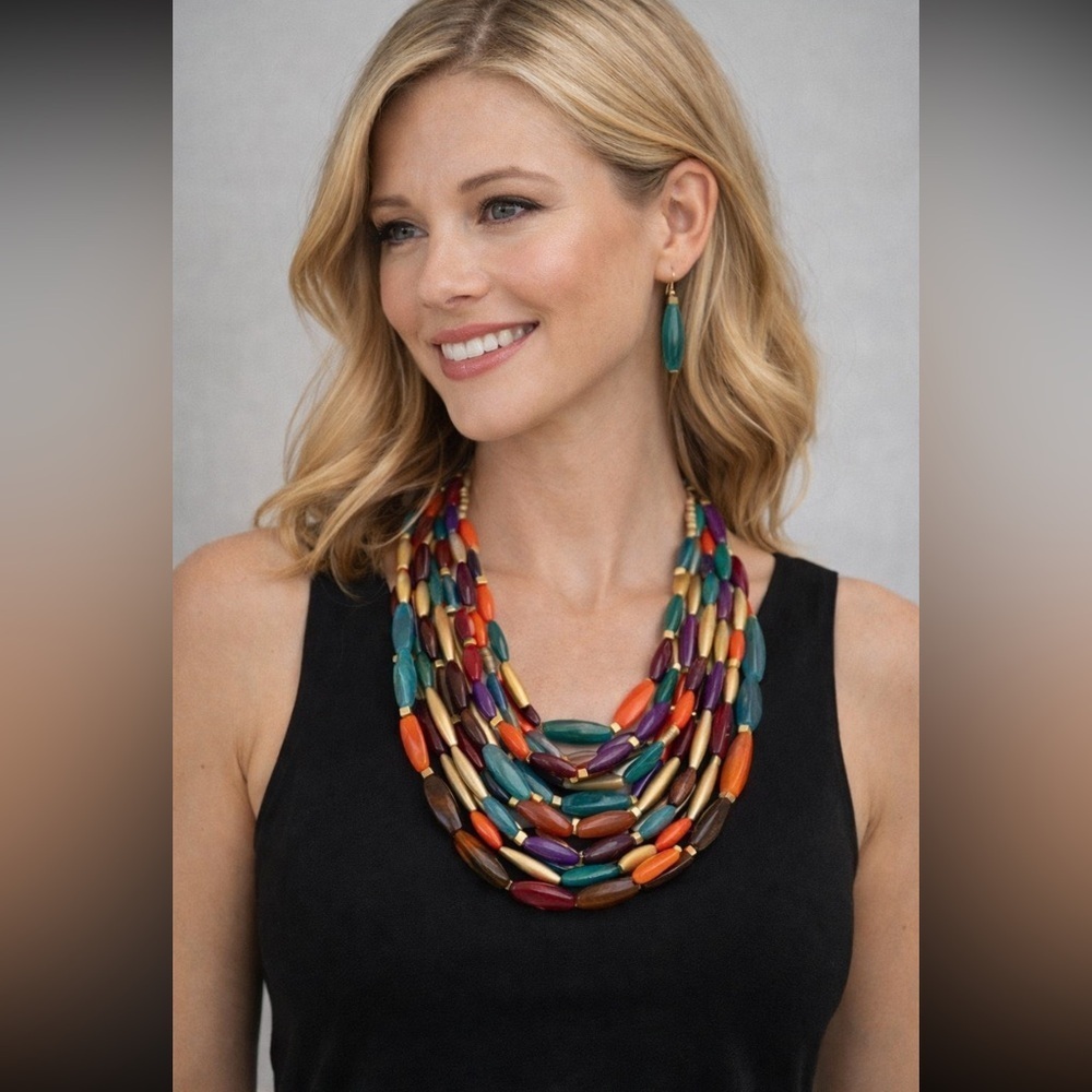 Teal&Goldtone Necklace &Earrings